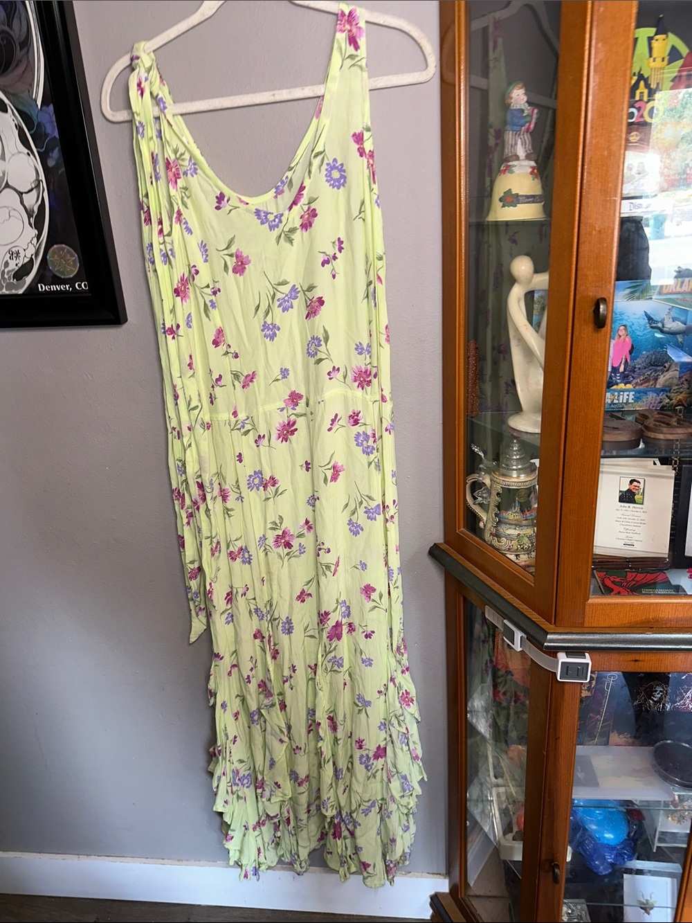Vintage Anna Bella Green Floral Ruffled Maxi Dress